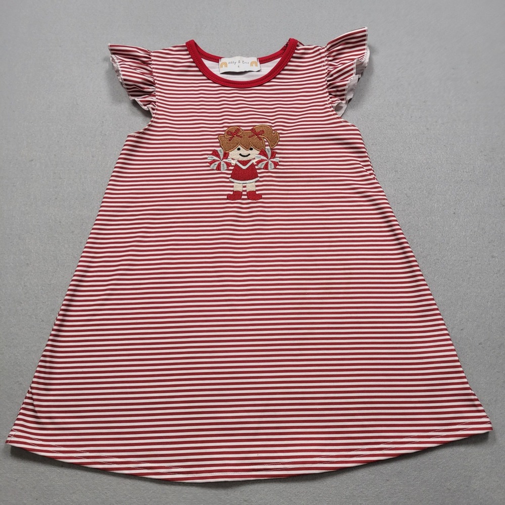 Girls Red White Striped Cheerleader Dress Size 4 Game Day School Spirit